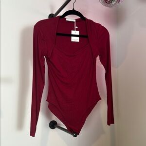 Red Long Sleeve Fitted Bodysuit